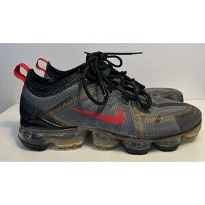 NIKE Air Vapormax 2019 Black Metallic Gold Red Sneakers Size 8